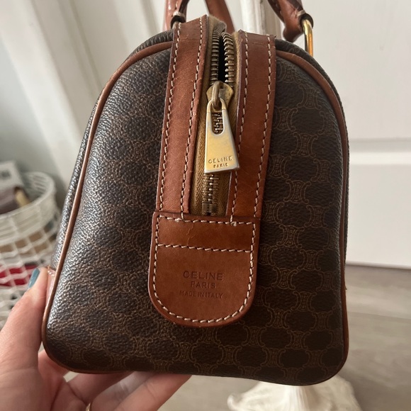 CELINE Macadam Mini Boston Hand Bag Purse Brown PVC Leather Italy - Picture 2 of 10